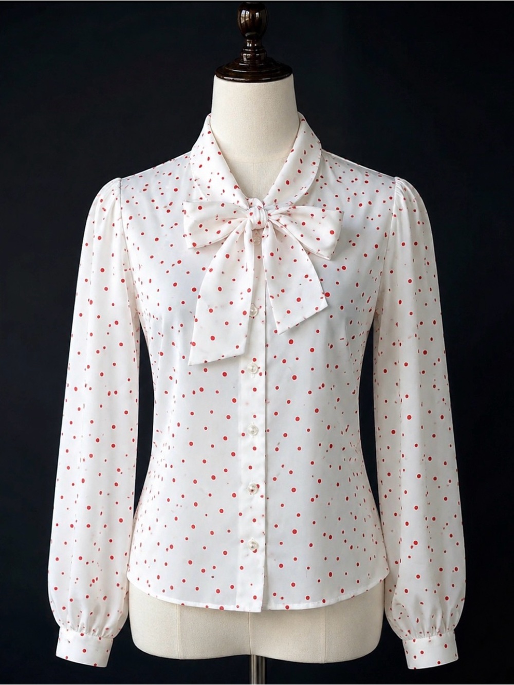 *Vintage 80’s- White Blouse with Red Polka Dots and Detachable tie